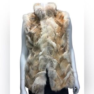 Rare Michael Kors Pieced Coyote Patchwork Vest Genuine Fur Cream Gold Beige Sz M
